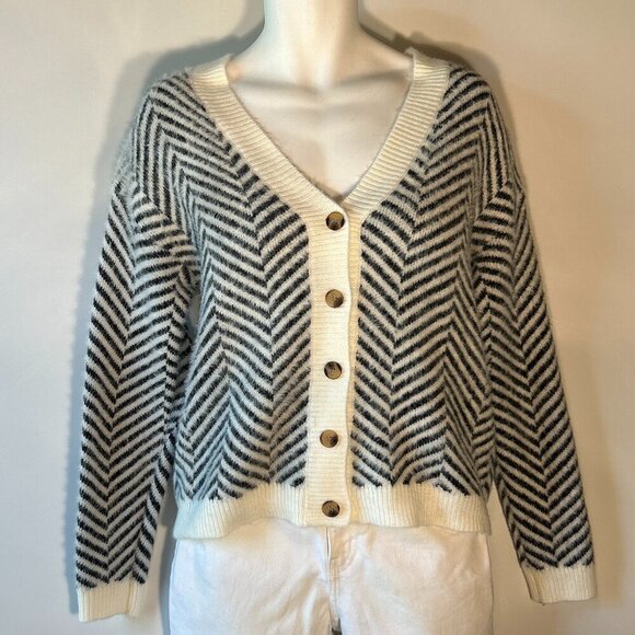 Sweater SZM Navy & White Boxy Cardigan Preppy Parisian Academia Old Money Sailor - Picture 1 of 7